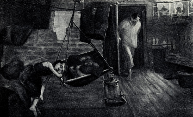 'Спать хочется'. Рисунок Я. Ф. Строева. 1938.