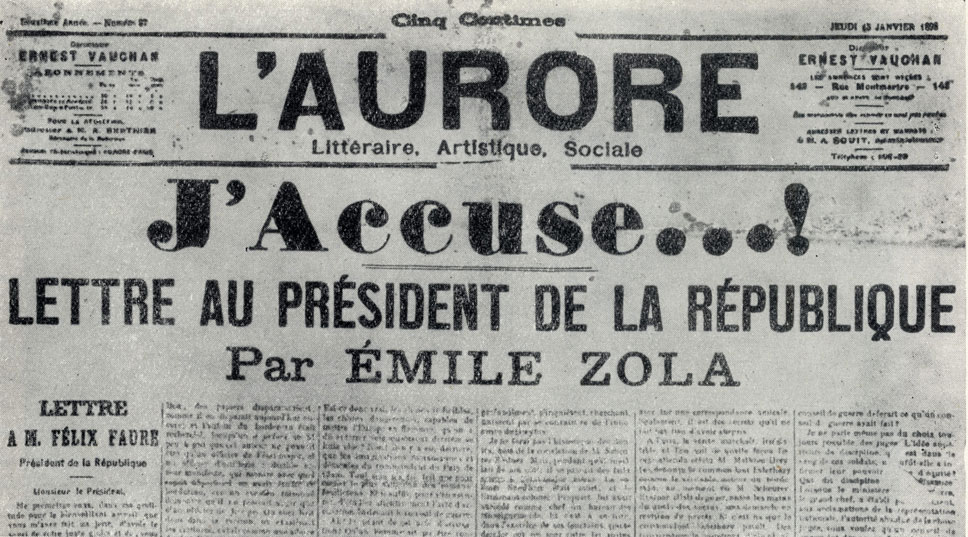 «Я обвиняю». Письмо Эмиля Золя президенту французской республики Феликсу Фору с протестом против несправедливого обвинения Дрейфуса в измене родине. 1898