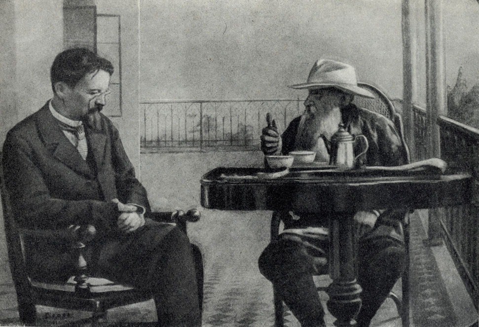 Чехов и Л. Н. Толстой в Гаспре. Фотография, 1901