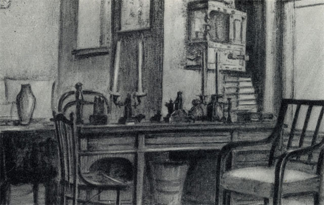Дом-музей А. П. Чехова. Кабинет. Рисунок С. М. Чехова. 1948