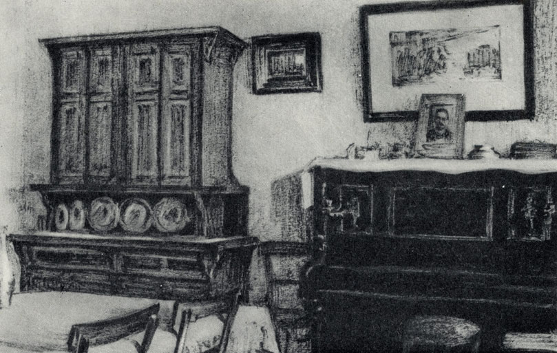 Дом-музей А. П. Чехова. Столовая. Рисунок С. М. Чехова. 1943