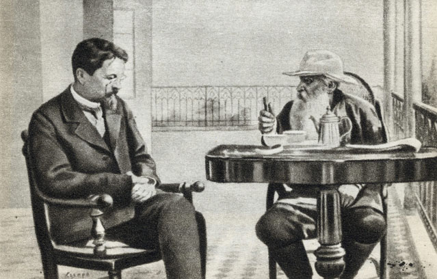 А. П. Чехов и Л. К Толстой в Гаспре (Крым). 1901 г.